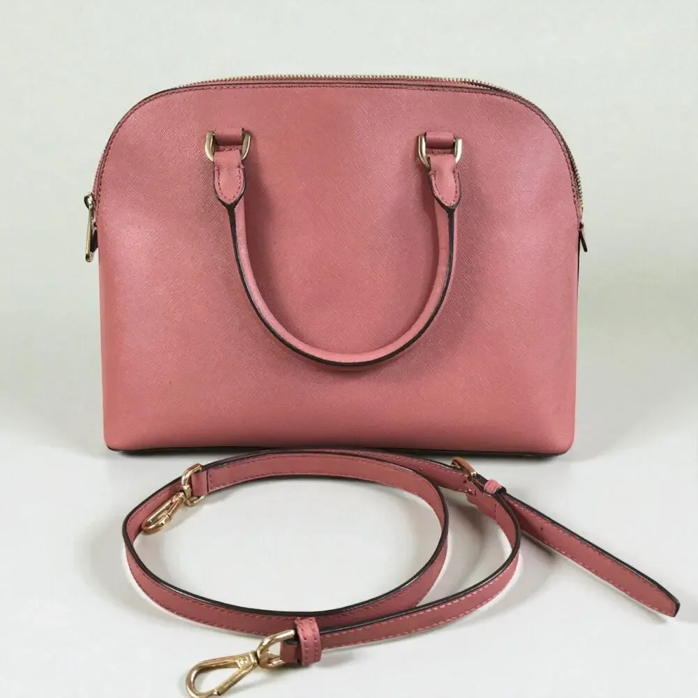 MICHAEL KORS Cindy Dome Satchel Saffiano Leather Bag Pink Classic Elegant Chic